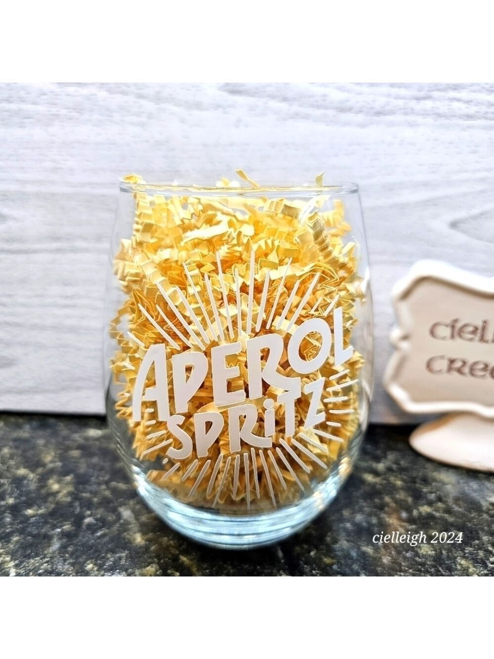 Aperol Spritz stemless wine glass Handcrafted